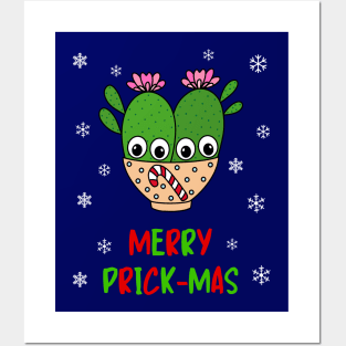 Merry Prick Mas - Cacti Couple In Christmas Candy Cane Bowl Posters and Art